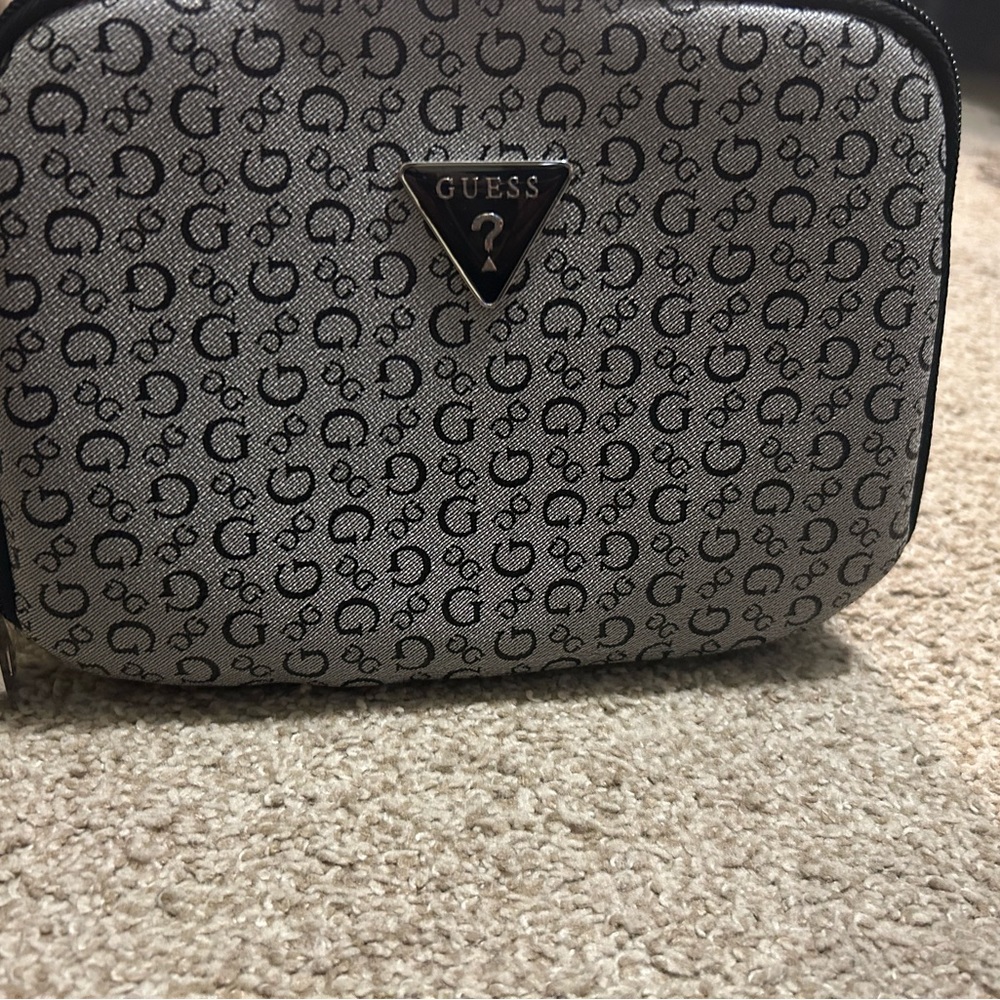 GUESS Black and Gray Monogram Cosmetic Bag